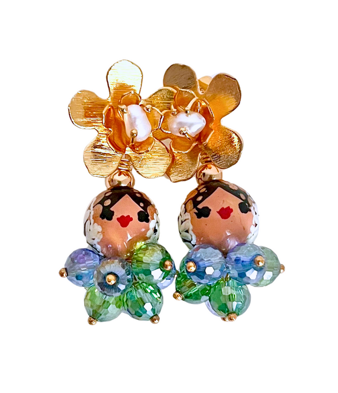 Aretes Estelita azules y verdes transparentes.